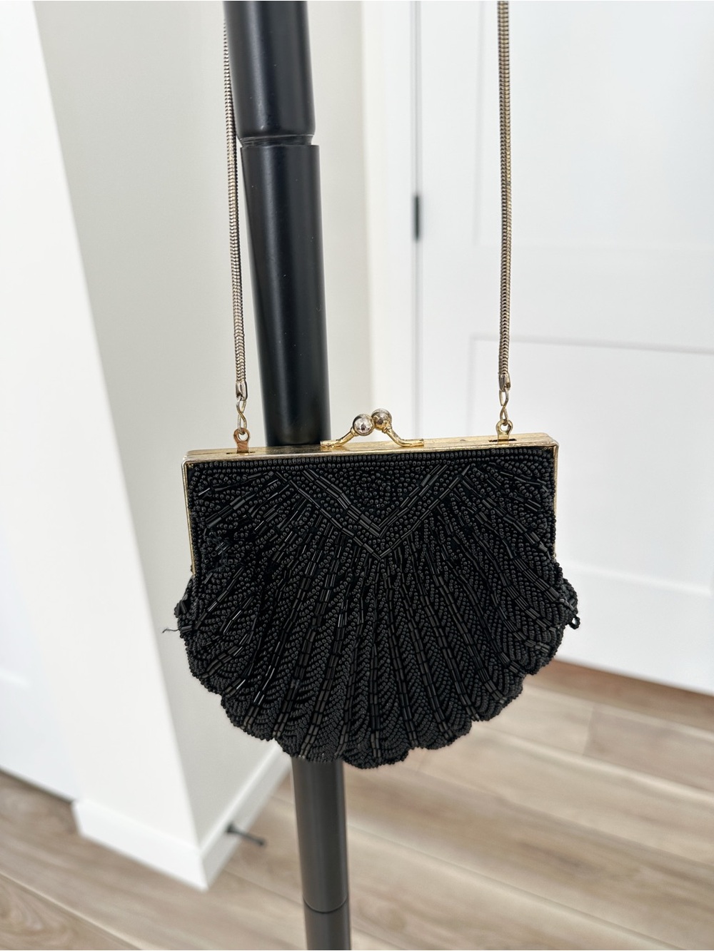Black Beaded Evening Crossbody Bag